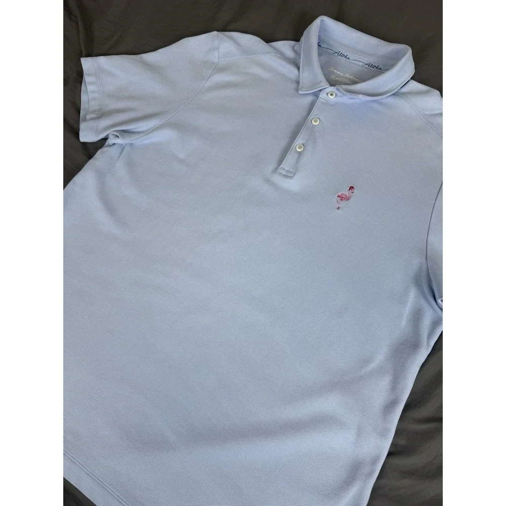 Tommy Bahama IslandZone Supima Cotton Polo Shirt Mens XL Light Blue Flamingo S/S